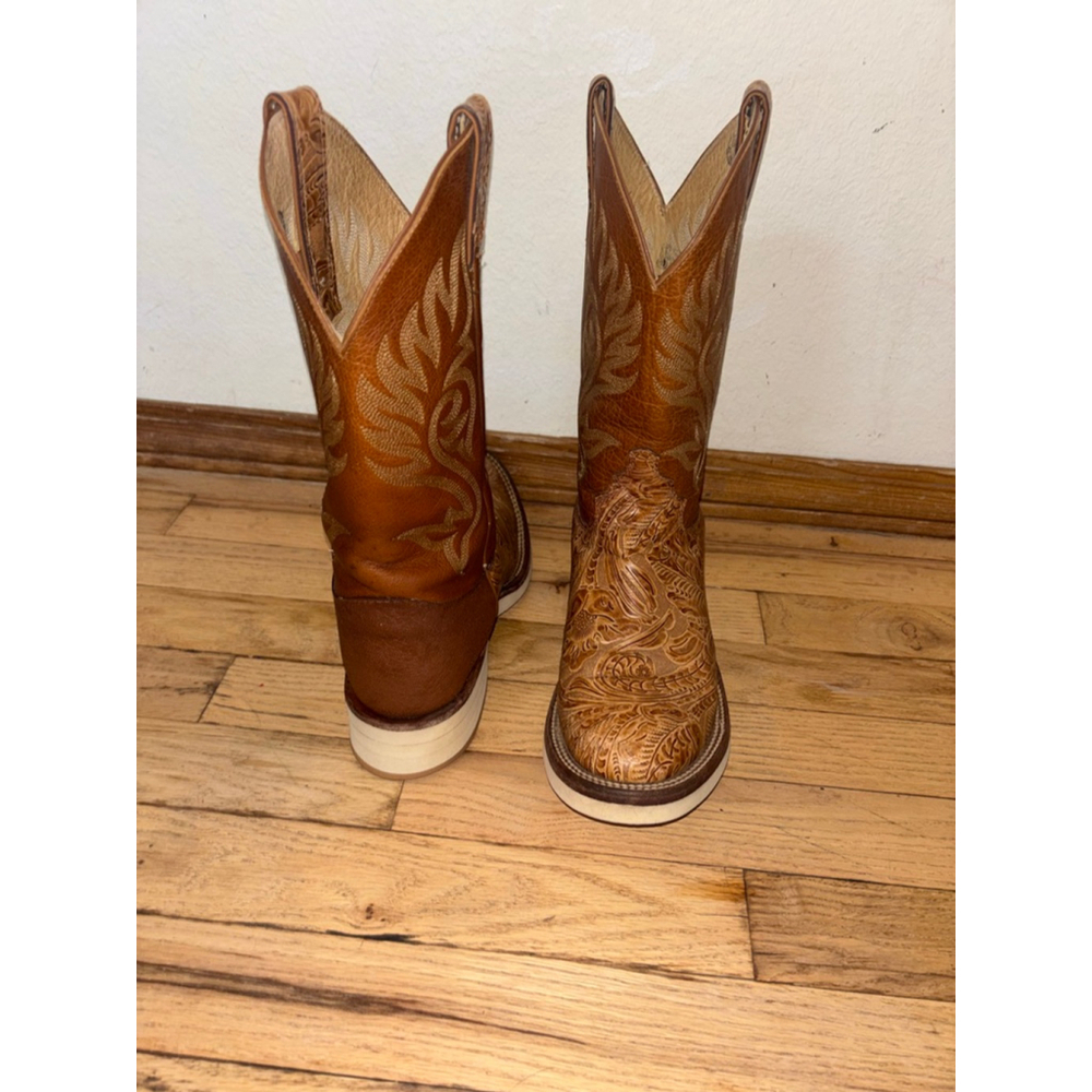 RARE Vintage Justin Western Cowboy Boots Hand Tooled Leather Men’s 8 Women 9.5 - Picture 7 of 13